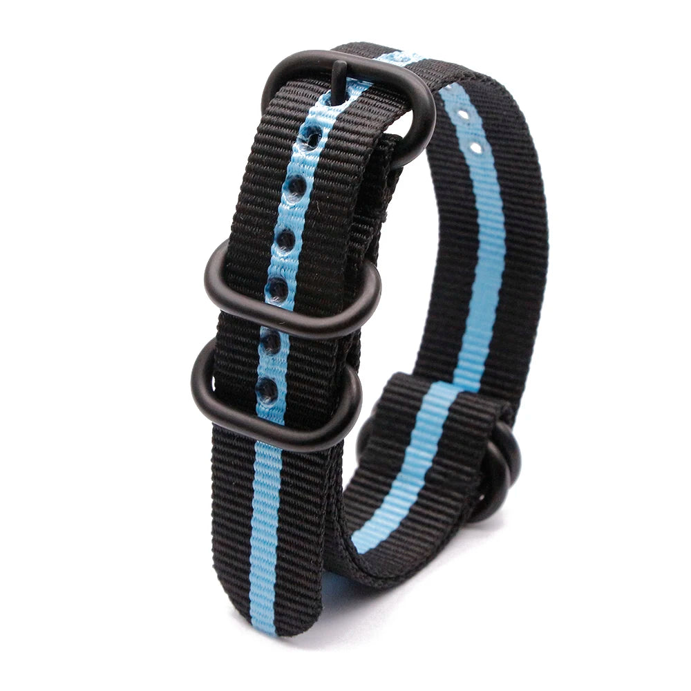 Army Sports Nylon Watch Band 18MM-24MM Black Ring Buckle Wristband Accessories for Samsung Huawei Watches Qme 2Black 1Sky Blue 22mm