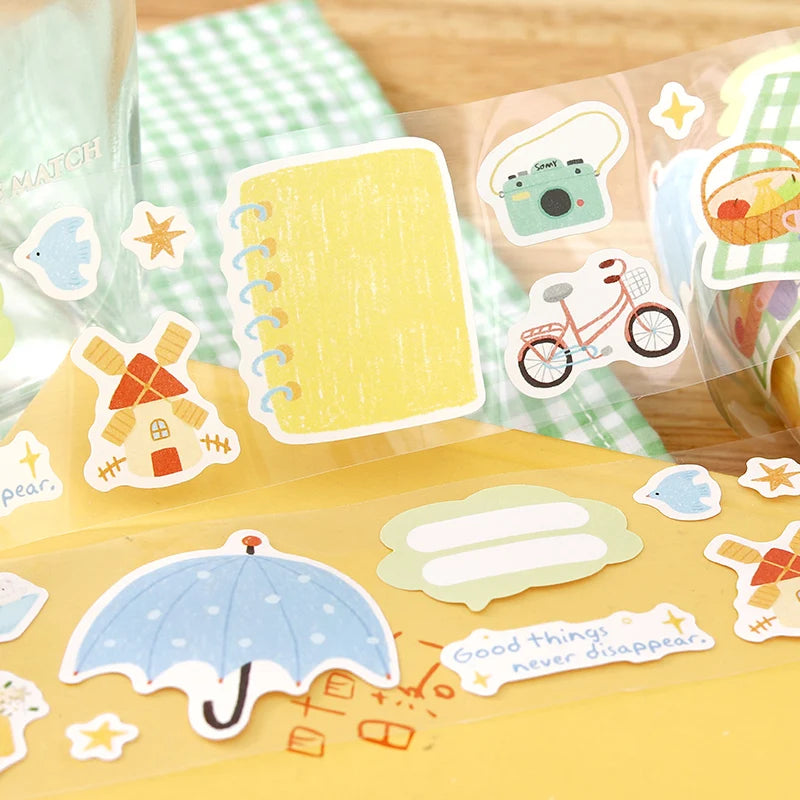 50mmx3m Cartoon Die-Cutting Tape Cute Decor Self-Adhesive Creative Stationery Stickers for Collage Journal Scrapbooking Qme