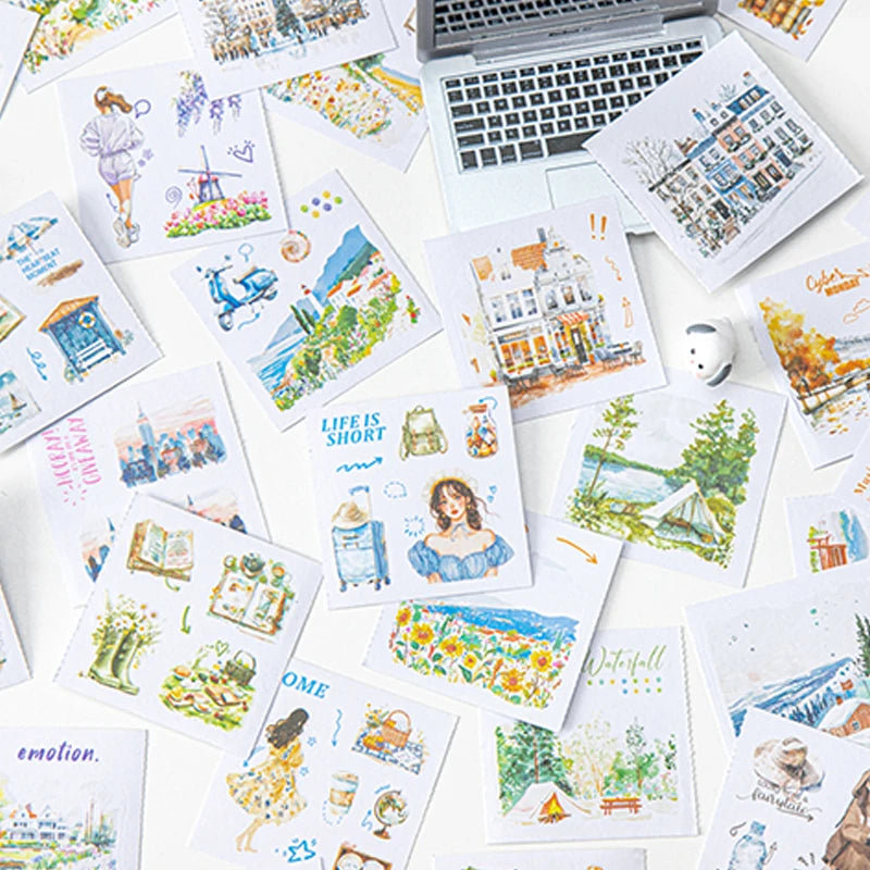 10 Sheets/Bag Travel Scrapbook Die-Cut Stickers for Planner Notebook DIY Phone Case Decoration Office Stationery Gift Qme