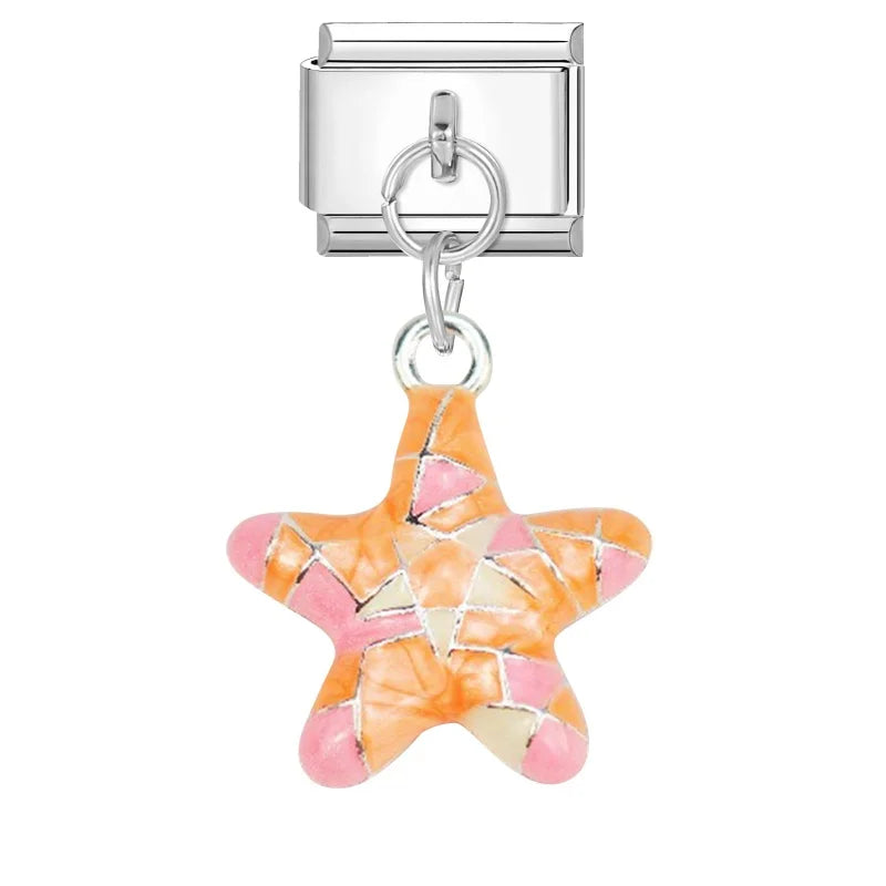 2025 Shiny Zircon Shells Starfish Conch Blue Italian Charm Links Fit