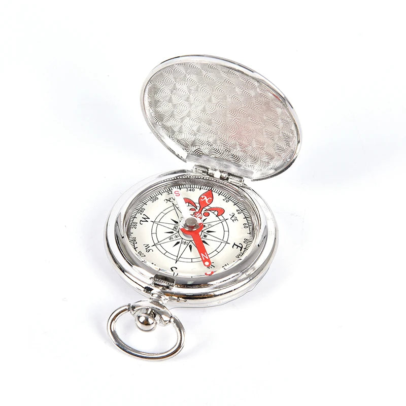 Pocket Watch Flip Compass Portable Hiking Navigation Keychain Qme Silver