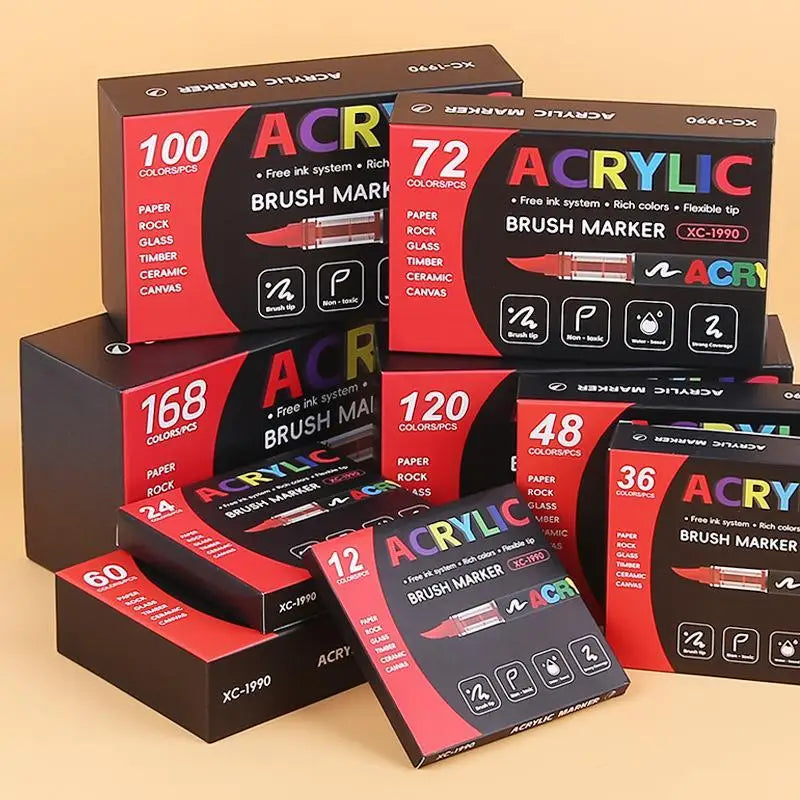 Acrylic Brush Markers Non Toxic Rich Colors Drawing Crafting Paper Qme