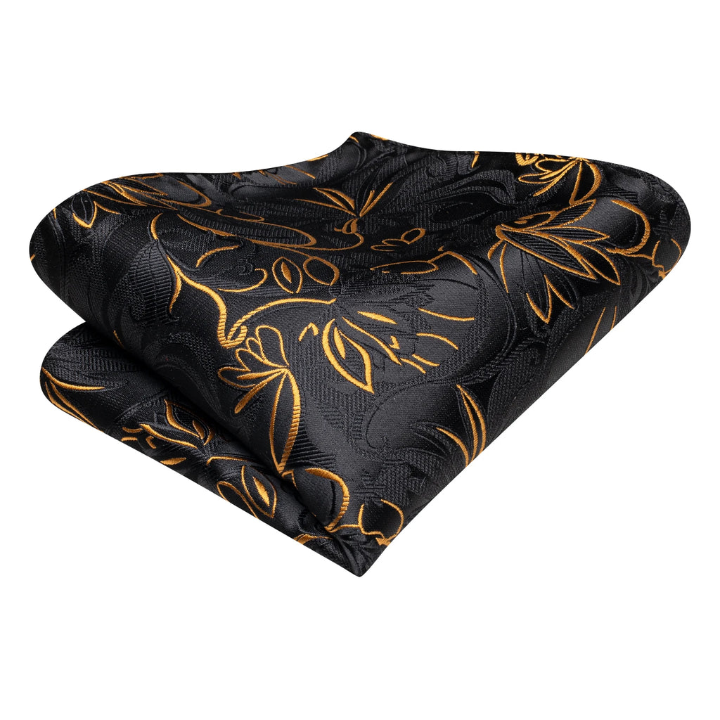 Hi-tie Luxury Box Black Gold Flower Pattern Tie Soft Men's Qme