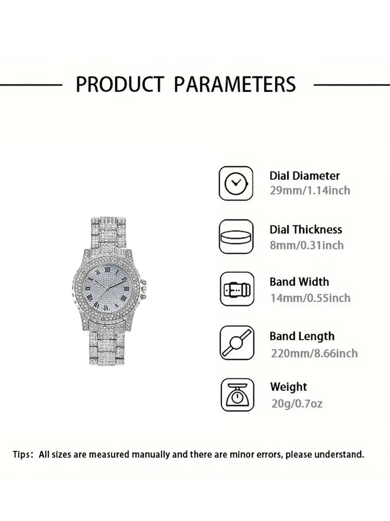 Star-studded stainless steel bracelet diamond-encrusted hip-hop men's watch with water crystal Roman numerals and date display Qme