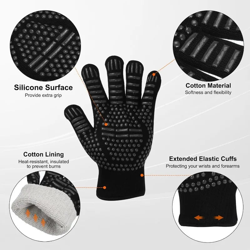 1 Pair of Oven Gloves Fire Resistant Non-slip Barbecue Gloves 500 800 Degree Barbecue Heat Insulation Microwave Gloves Qme
