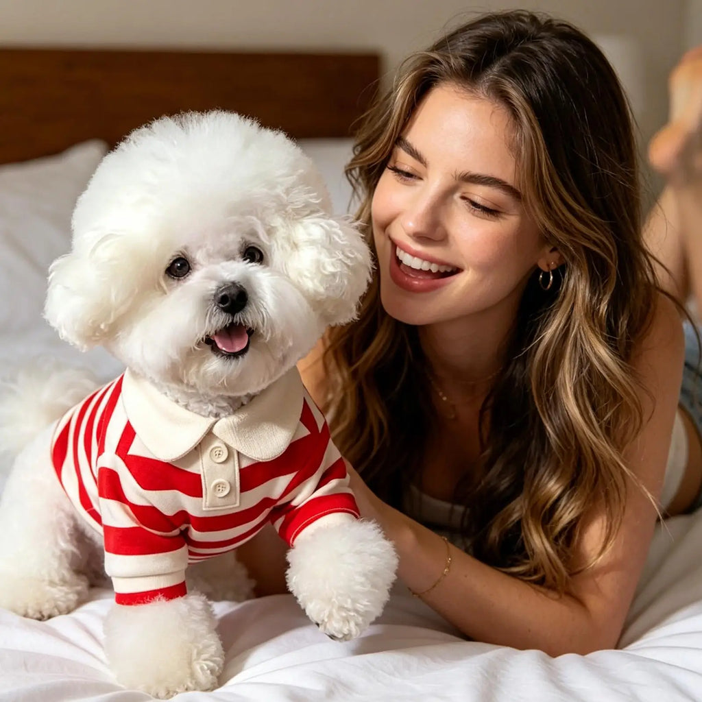 Small Dog Tshirt Casual Striped Outfits Collar Breathable Clothes Qme