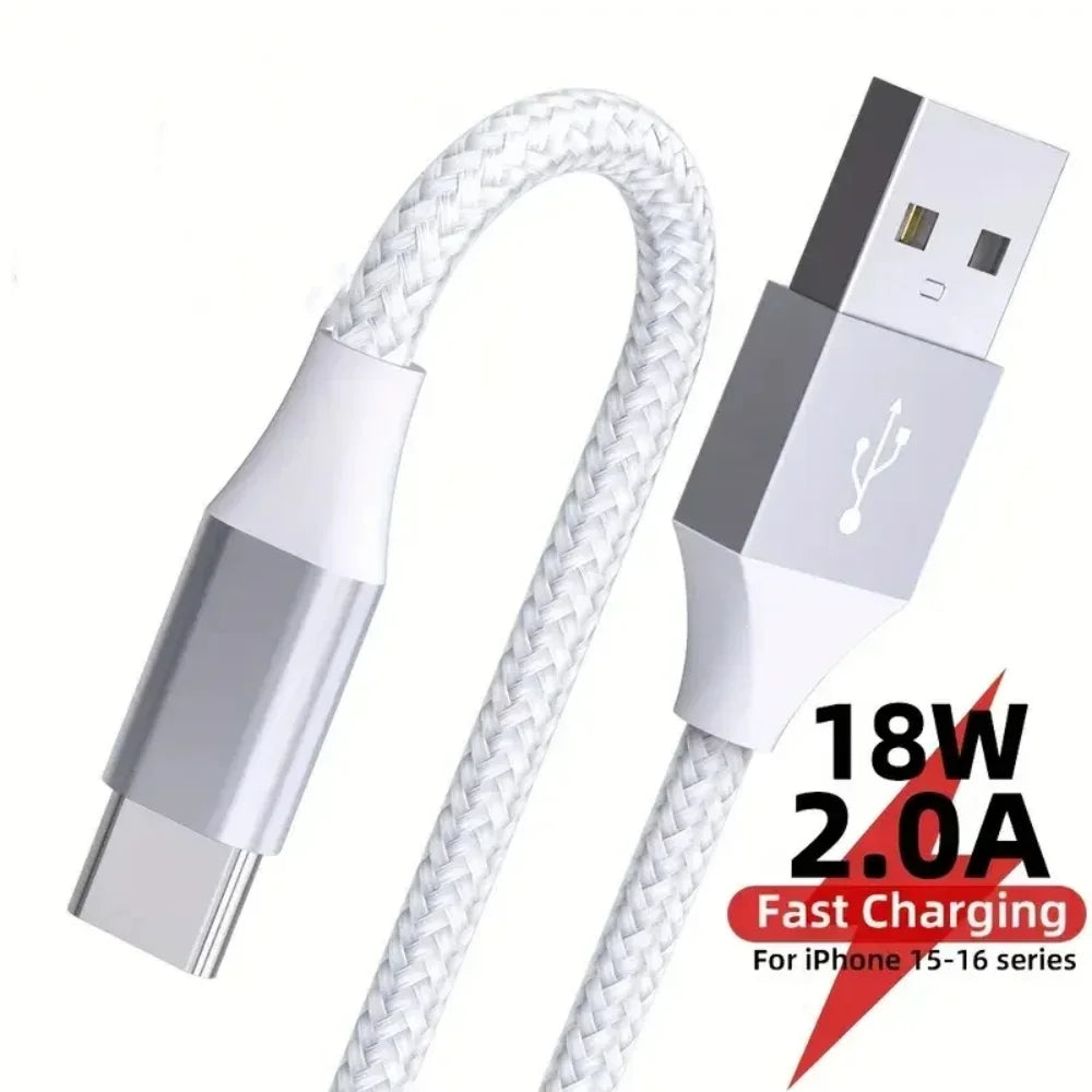USB A to Type-C Cable Nylon Braided Cable 18W 480Mbps Compatible Fast Charging Cord 1m 2m 3m for iPhone 17 16 15 Galaxy S25 S24 Qme