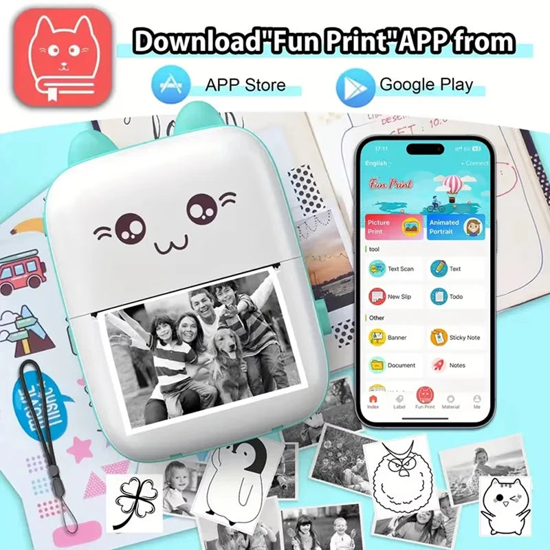 58mm Mini Portable Thermal Printer Wireless Bluetooth Mobile Pocket Photo Printer Memo Wrong Question HD Printing With USB Cable Qme