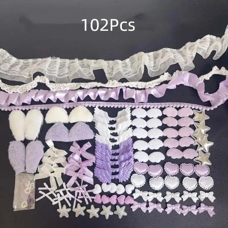 DIY Decorative Lace Appliques Kit Gothic Lolita Trim Decor Set Bow Lace Accessories Set Card Cover Pain Bag DIY Material Pack Qme A1