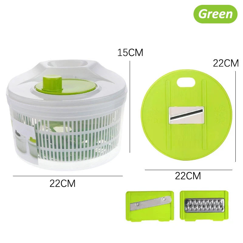 Household Salad Dryer Spinner Vegetable Dehydrator Multi-function Qme Green with slicer