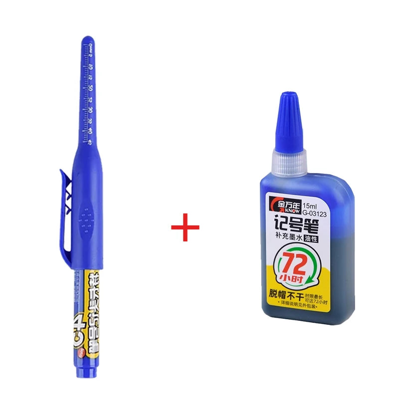 45mm Waterproof Deep Hole Marker Pens Long Nib Head Carpenter Pen Black/Blue/Red Ink for Multi-Purpose Woodworking Hand Tools Qme blue-1pen 1ink