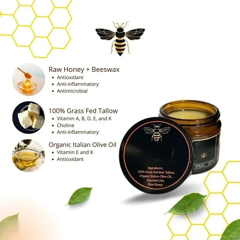 Organic Grass Fed Beef With Raw Honey Moisturizing Cream For Soft Smooth Skin Handmade All-Natural Moisturizer Skin Qme