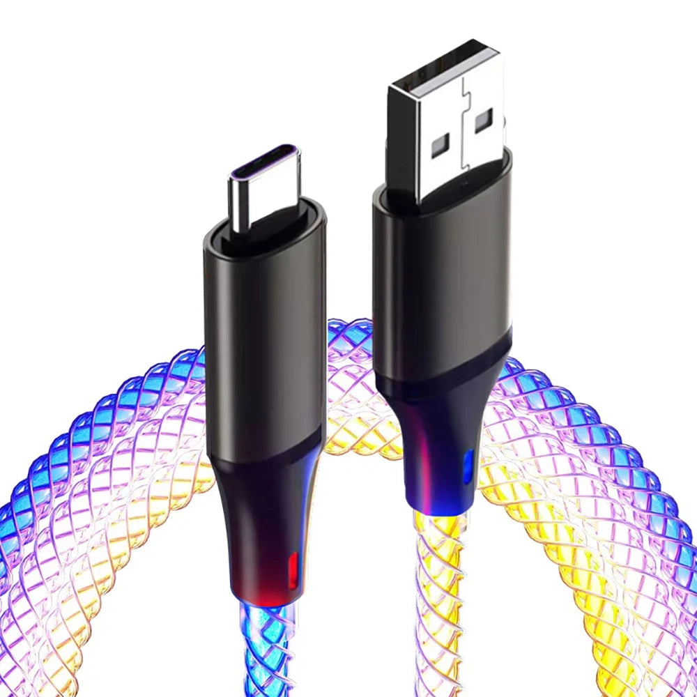 66W PD Gradient Light Quick Charge 3.0 Cord PD Fast Charging Data Cable Nylon Braided Cord For iPhone 16 Xiaomi Samsung 1M Wire Qme A to C 1m