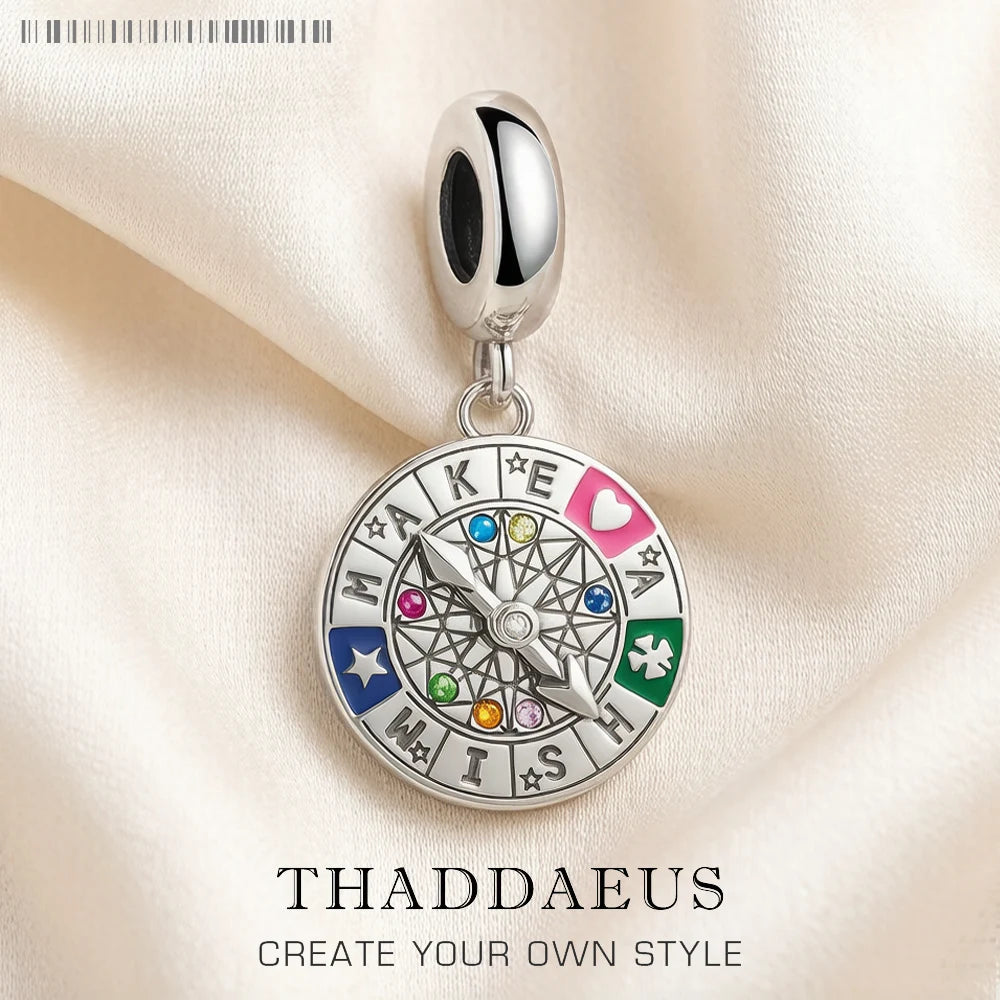 Wheel of Fortune 925 Sterling Silver Dangle Charm Lucky Pendant Women Men Summer Fine Jewelry Qme Ring