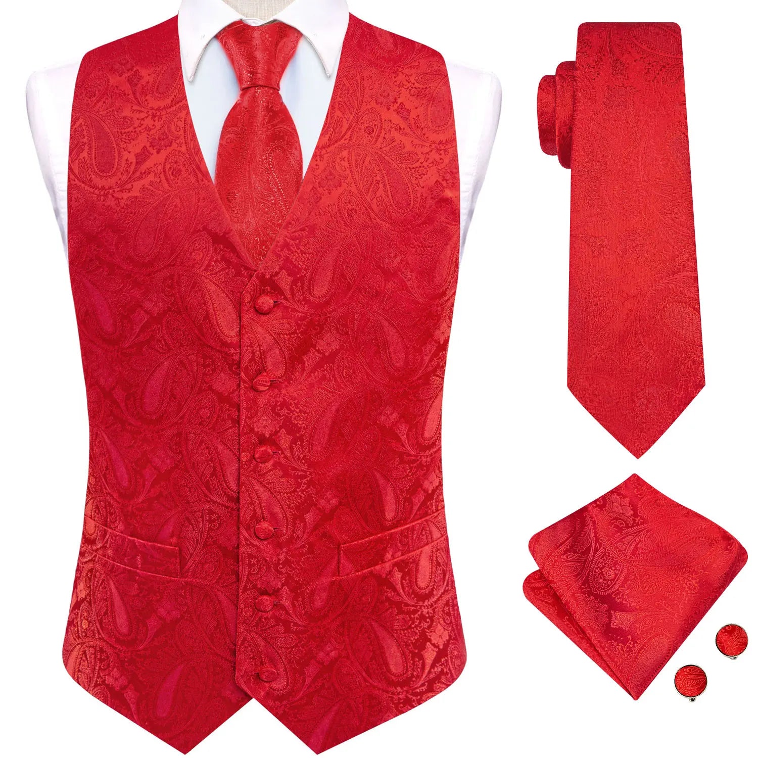 Mens Suit Vest Tie Hanky Cufflinks Rose Teal Pink Coral Blue Red Qme MJTZ3546 XXL