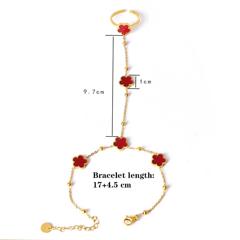 4 Color New Creative Five Leaf Flower Stainless Steel Bracelet Ring 2 in 1 Jewelry Classic Woman Party Jewelry for Daily Wear Qme