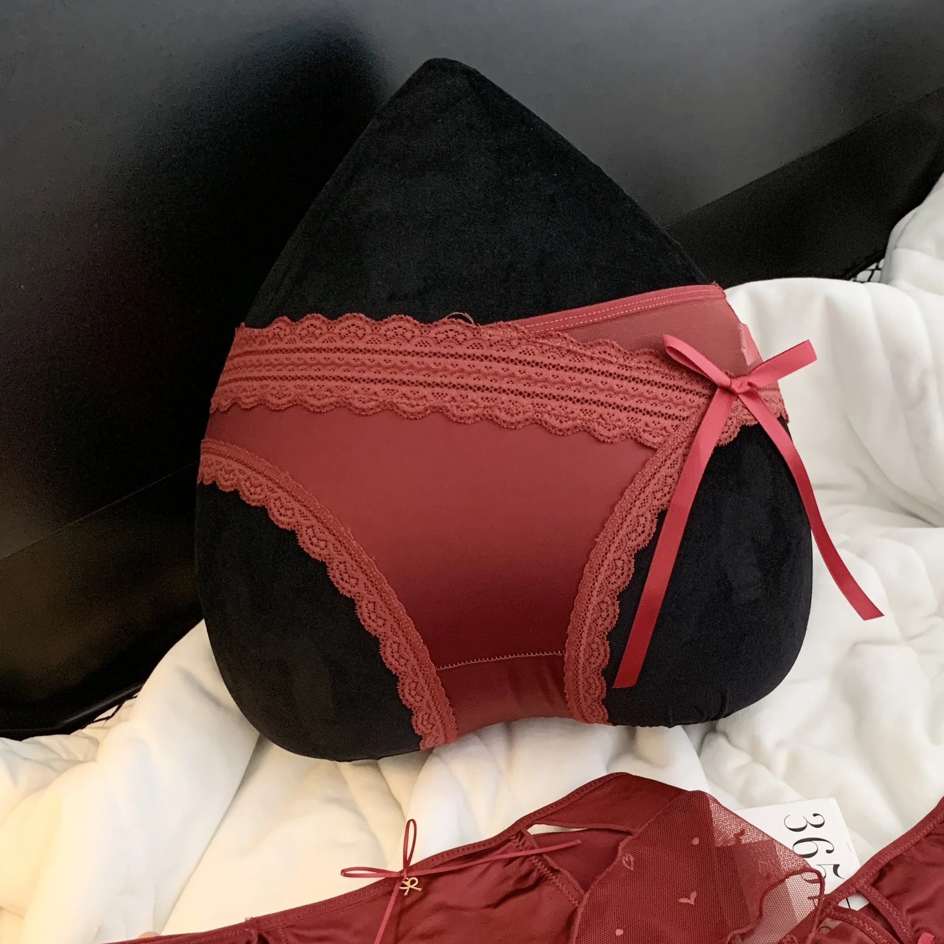 Women Cherry Red Lucky Satin Mesh Panties 10A Extended Mulberry Silk Qme C 1XL 1pc