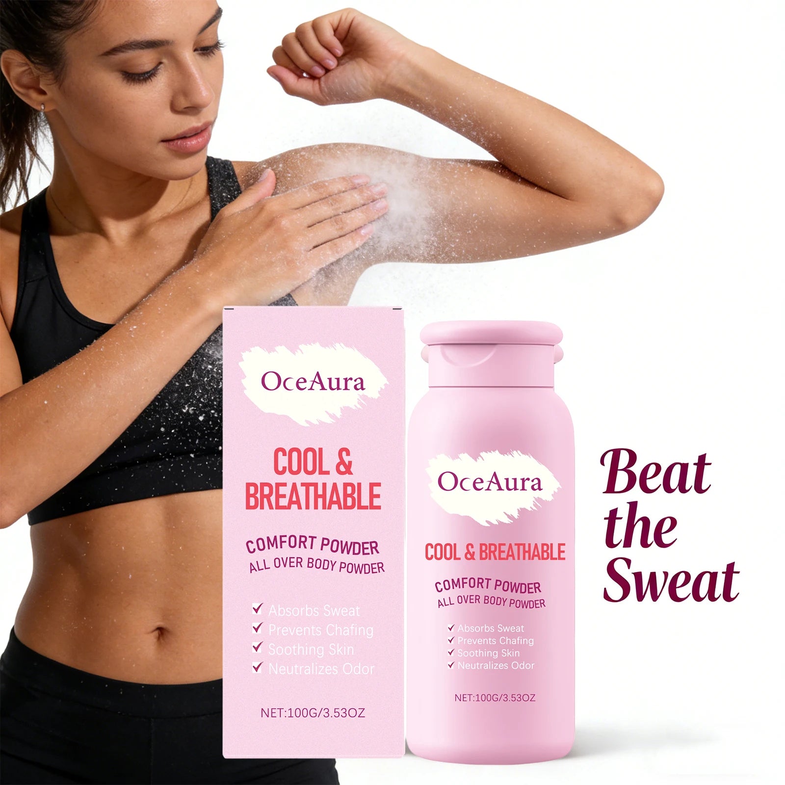 Talcum Powder Absorb Sweat Fast-Acting Remove Odor Oil Control Smoothing Skin Moisture Refreshing Body Comfort Loose Powder 100g Qme