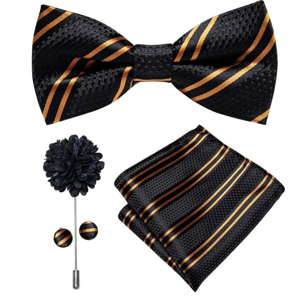 Hi-tie Silk Men's Bowtie Pocket Square Cufflinks Brooch Jacquard