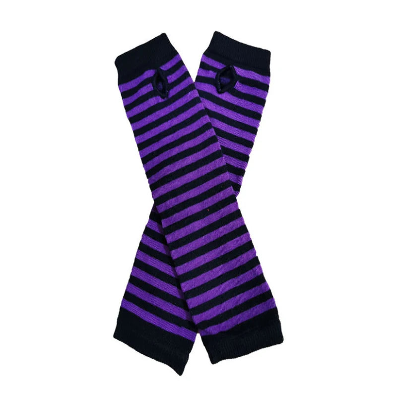 Women Fashion Lady Striped Elbow Gloves Warmer Knitted Long Qme SB135 Length -32cm