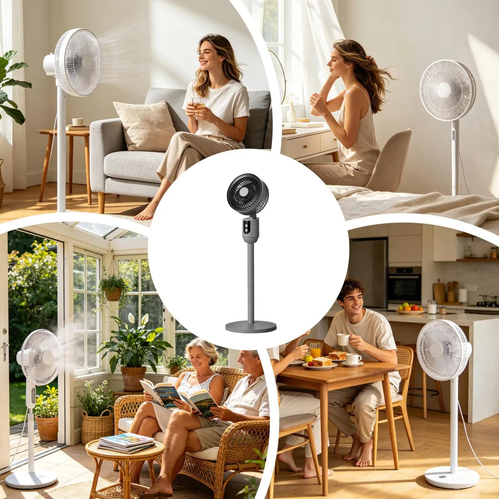 Floor Fan 3-Speed Quiet Height Adjustable Oscillation Oscillating Standing Fan For Indoor Outdoor Home Bedroom Living Office Qme