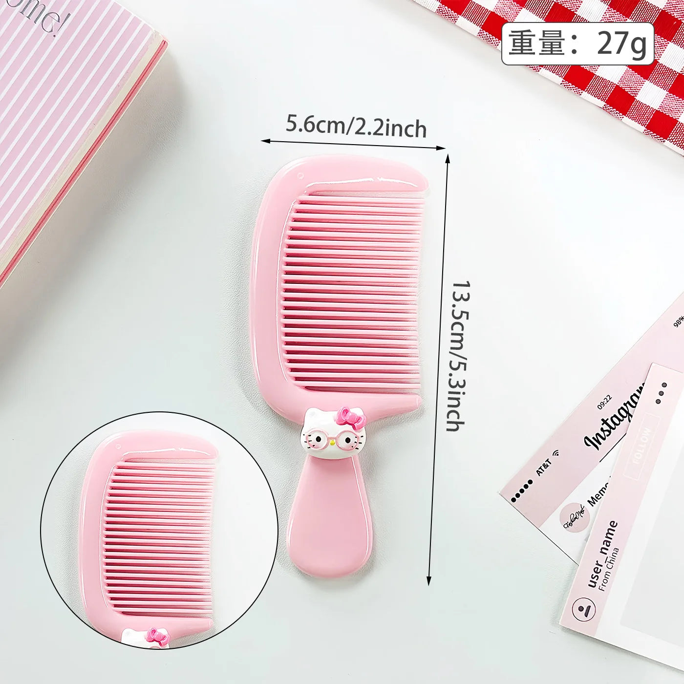 Hello Kitty Volumizing Openwork Comb Massage Cushion Comb Air-Cushion Comb Straightening Comb and Mirror 4-Piece Set Qme 11