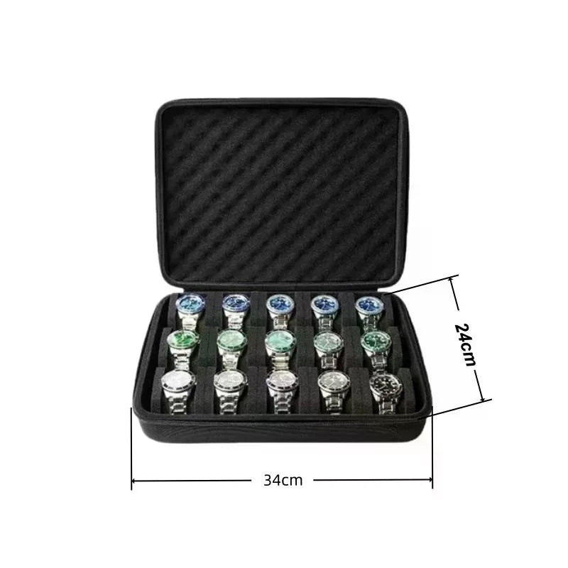 Watch Carry Box Hard-shell 15 Slots Storage Organizer Case Fit Large Qme