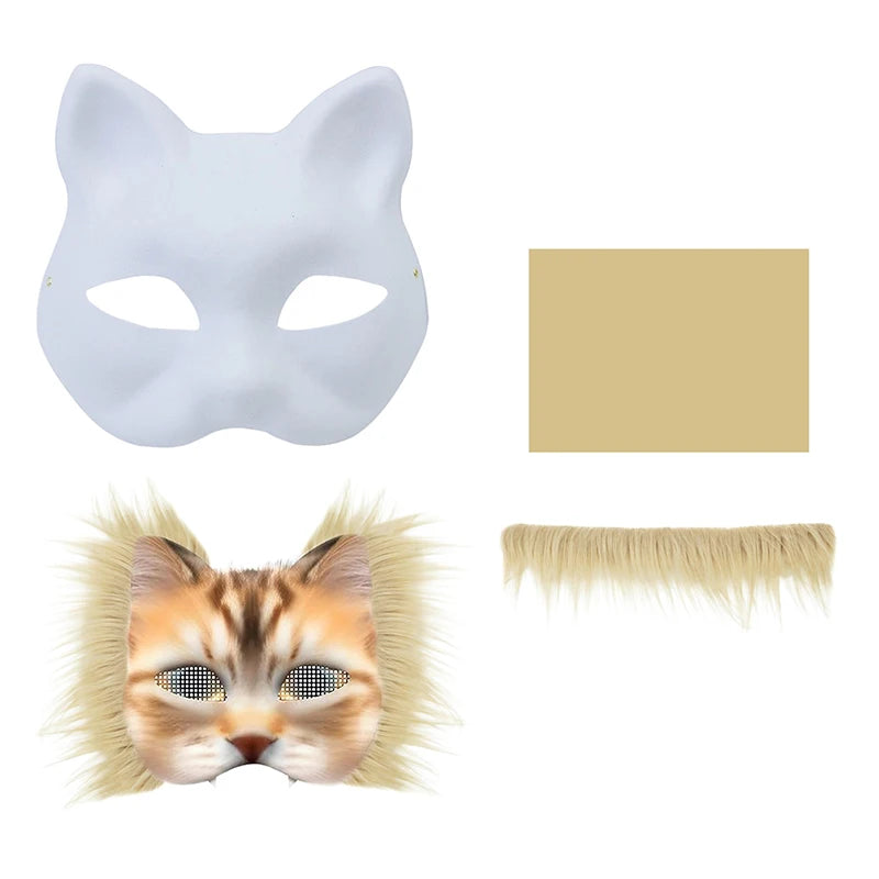 3pcs/set DIY Handmade Graffiti Half Face Therian Mask Set Blank Masks Hand Painted Animal Party Gifts Masquerade Party Qme A8