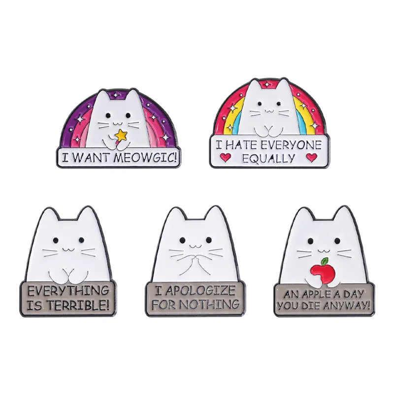 Cute Rainbow Cat Enamel Pins I HATE EVERYONE EQUALLY Funny Kitten Brooches Lapel Metal Badge Backpack Jewelry Pins Wholesale Qme set