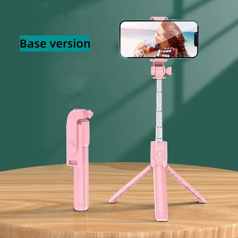 Portable Wireless Bluetooth Selfie Stick Tripod Stand Multifunctional Tripod With Wireless Remote Shutter For IOS Android Phone Qme Pink With Light