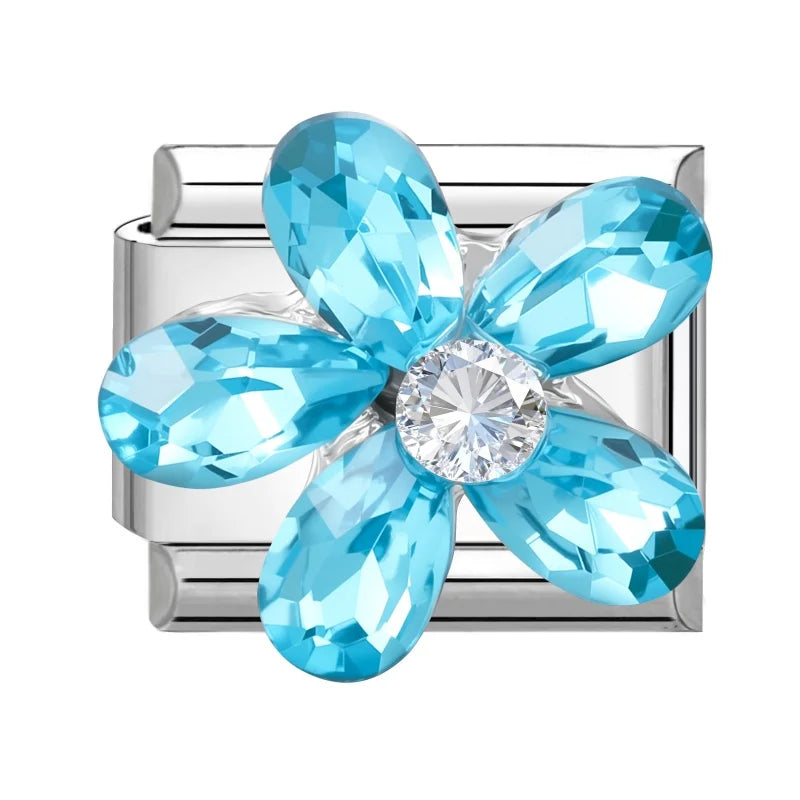 Zircon Bow Knot Blue Flowers Pink Heart Purple Butterfly Italian Charm Links Fit 9mm Bracelet Stainless Steel DIY Making Gifts Qme Style 14
