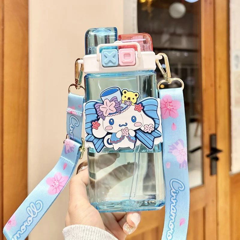 Hello Kitty Kuromi High-Quality Plastic Cup Convenient Carry-Handle Direct-Drink Cup Student & Casual Water Cup Water Bottle Qme