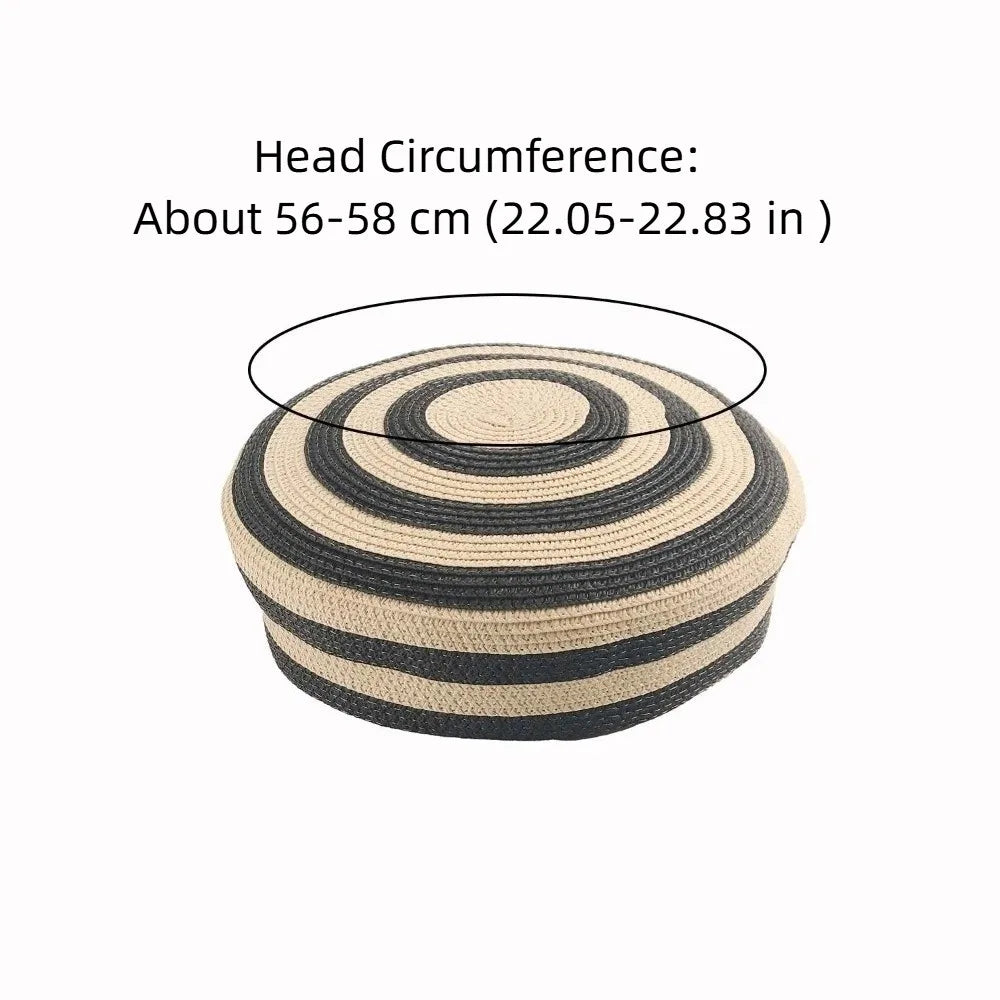 Beach Cap Striped Pattern Straw Top Hat Paper Straw Color Block Dome Cap Wide Brim Lightweight Sun Hat Elegant Ladies Qme