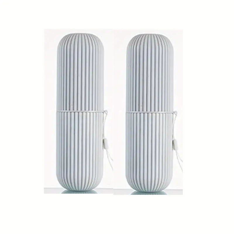 Portable Travel Toothbrush Box With Mouthwash Cup Convenient Brushing Cup And Toothwash Tooth Cylinder For Bathroom Essentials Qme 2PCS gray