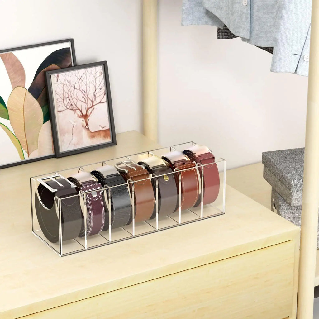 C Men Acrylic Belt Holder Organizer Clear Display Case Multi-purpose Qme