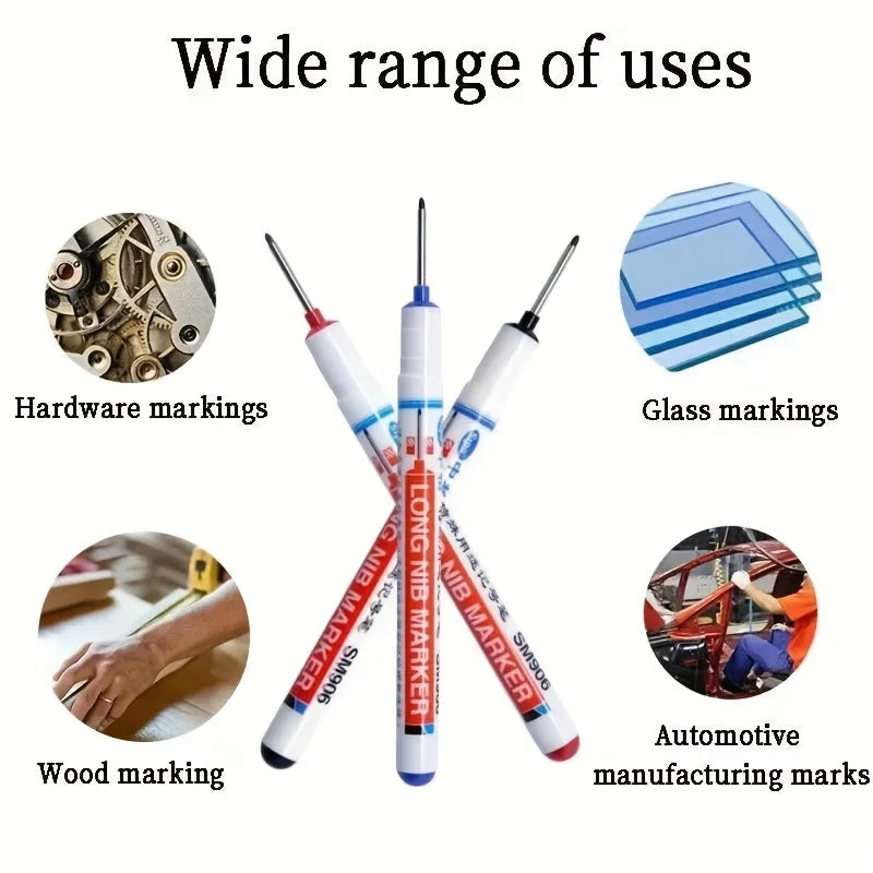 12Pcs/Set Multi-Purpose 20mm Deep Hole Long Nib Head Marker For Metal Perforating Pen Waterproof Bathroom Woodworking Decor Tool Qme