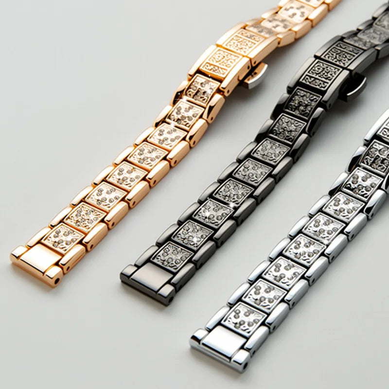 T Suitable for Apple 1-S10 Watch with Three Bead Solid Diamond Butterfly Buckle Huawei FIT3/4 Xiaomi 8/910 Wristband Qme