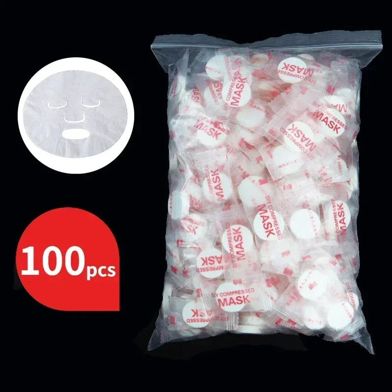 100pcs Disposable Compressed Facial Mask Portable Travel Non-woven Face Mask Skin Care Cotton Wrapped Masks Paper Qme