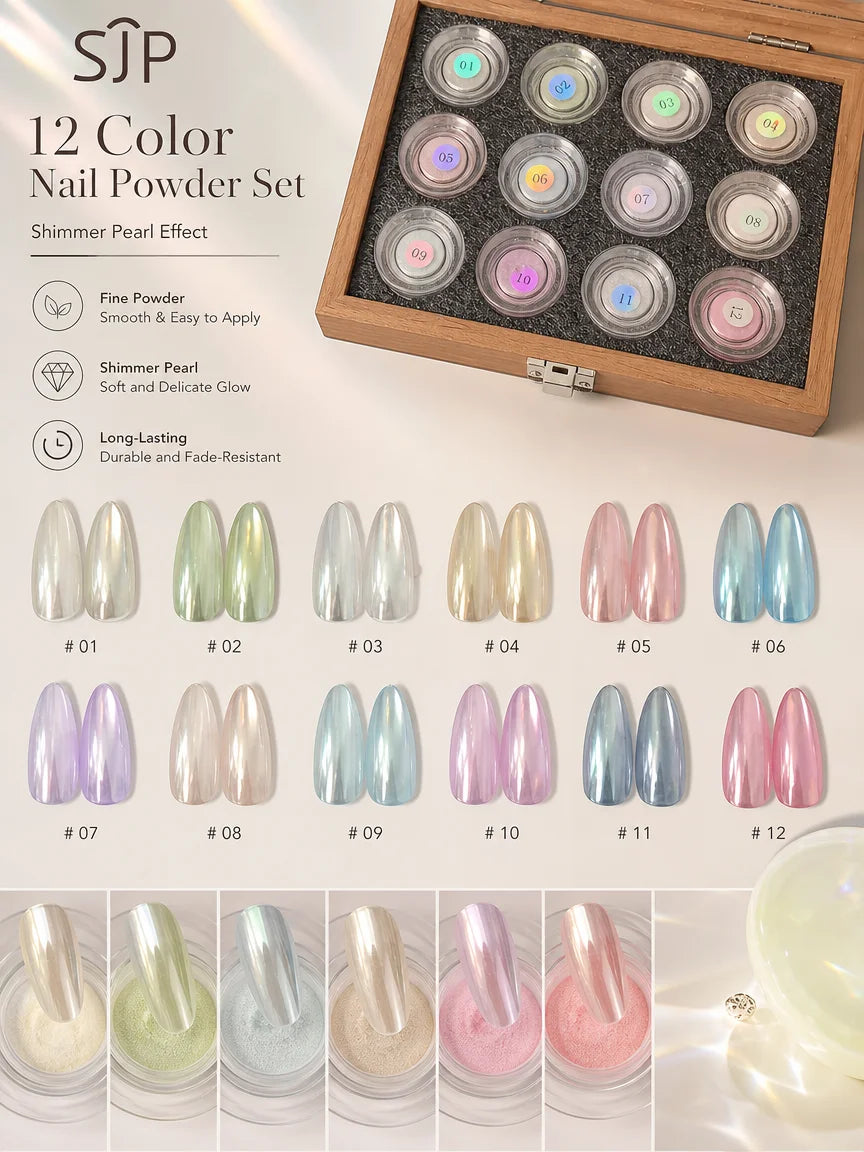 12-Color Fresh Magic Mirror Nail Powder Cards Storage Box DIY Art Qme 01