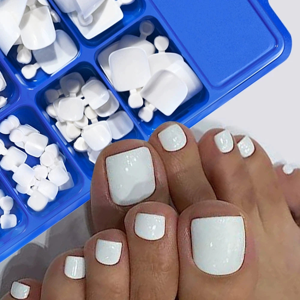 French White Short Toenail Tips Natural Seamless Press On Fake Toe Nails Full Cover Short Square False Toenails for Pedicure Qme