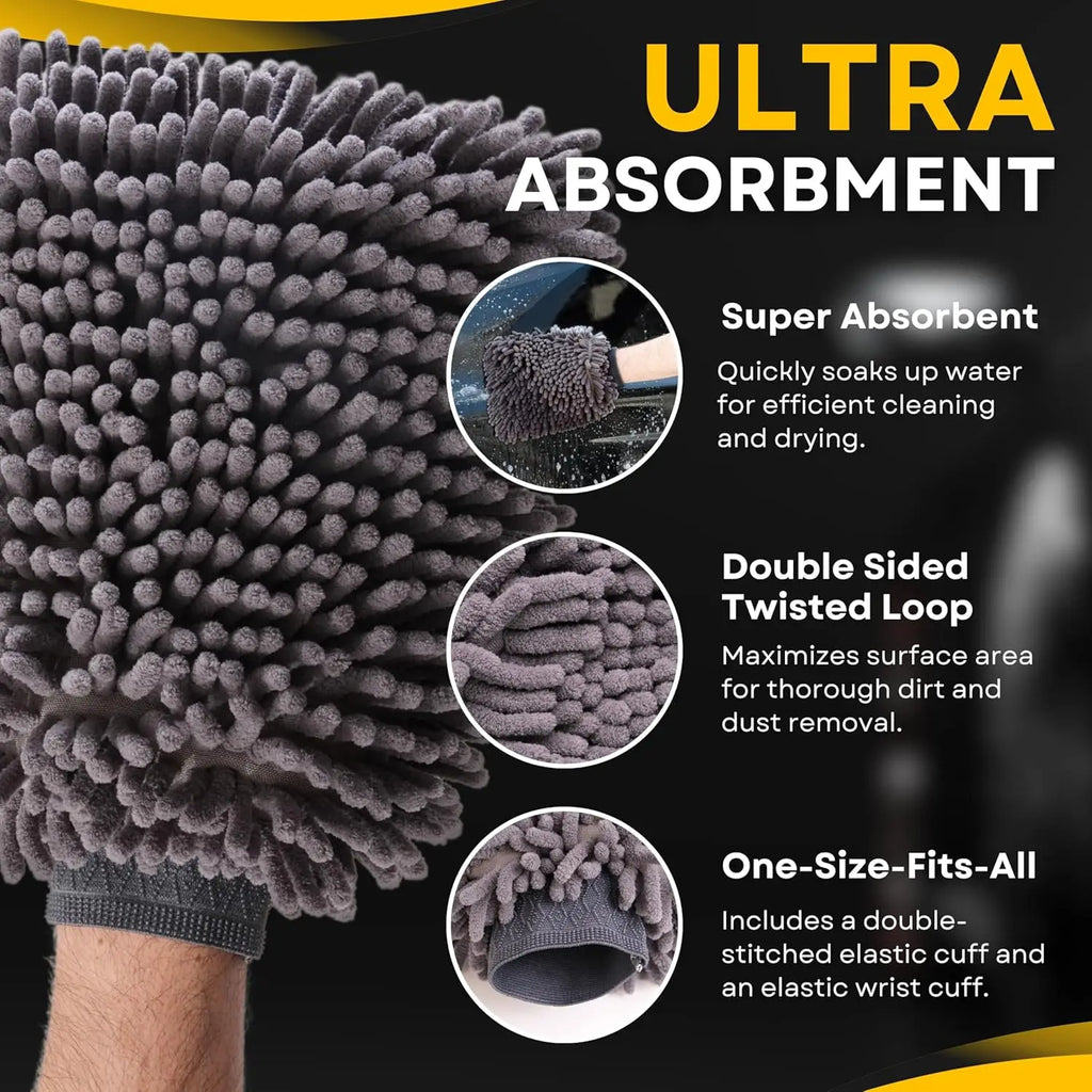 Car Wash Mitt, 2PACK Chenille Microfiber Wash Mitt, Scratch-Free & Lint-Free, Rich Foam, Highly Absorbent, Double Sided, Wash Mi Qme