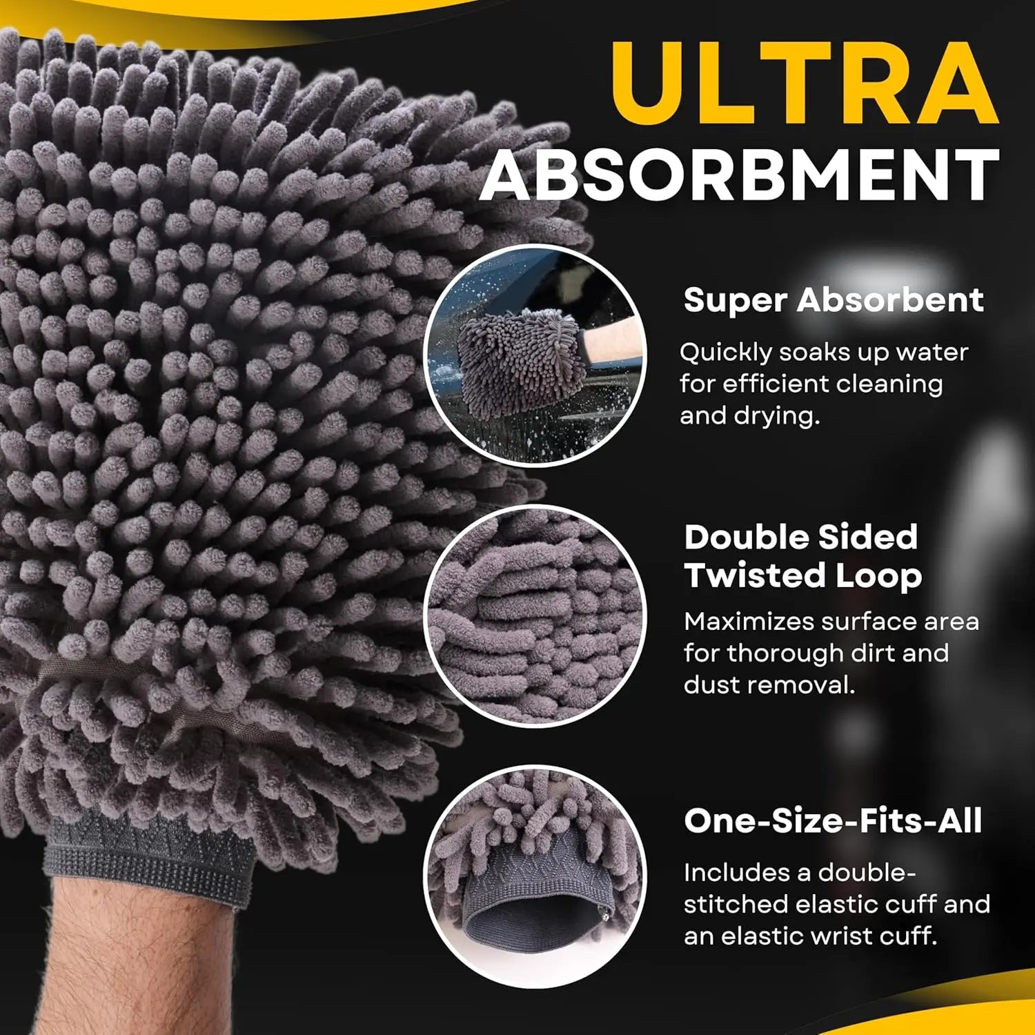 Car Wash Mitt, 2PACK Chenille Microfiber Wash Mitt, Scratch-Free & Lint-Free, Rich Foam, Highly Absorbent, Double Sided, Wash Mi Qme