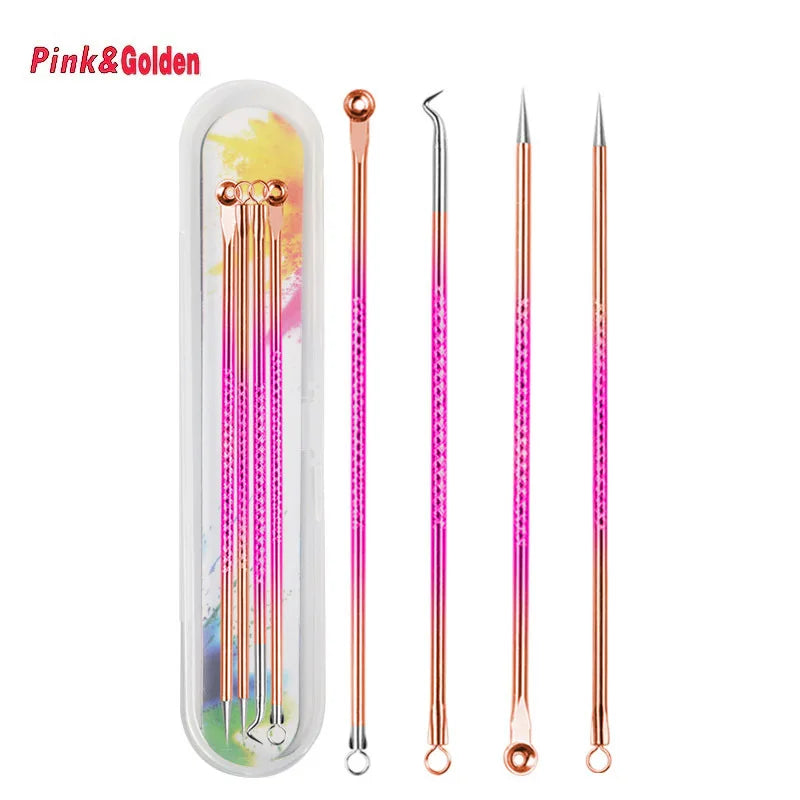 Stainless Steel Blackhead Remover Tool Professional Comedone Acne Qme Pink And Golden
