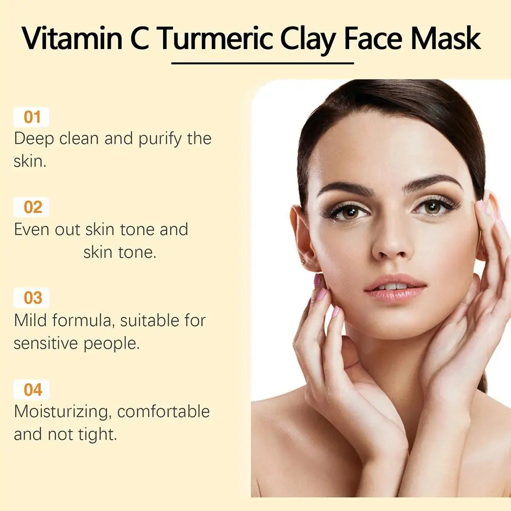Vitamin C Clay Mask With Turmeric For Dark Spots, Dull Skincare, Turmeric Clay Facial Mask Oil Controll Refining Pores Hydrating Qme