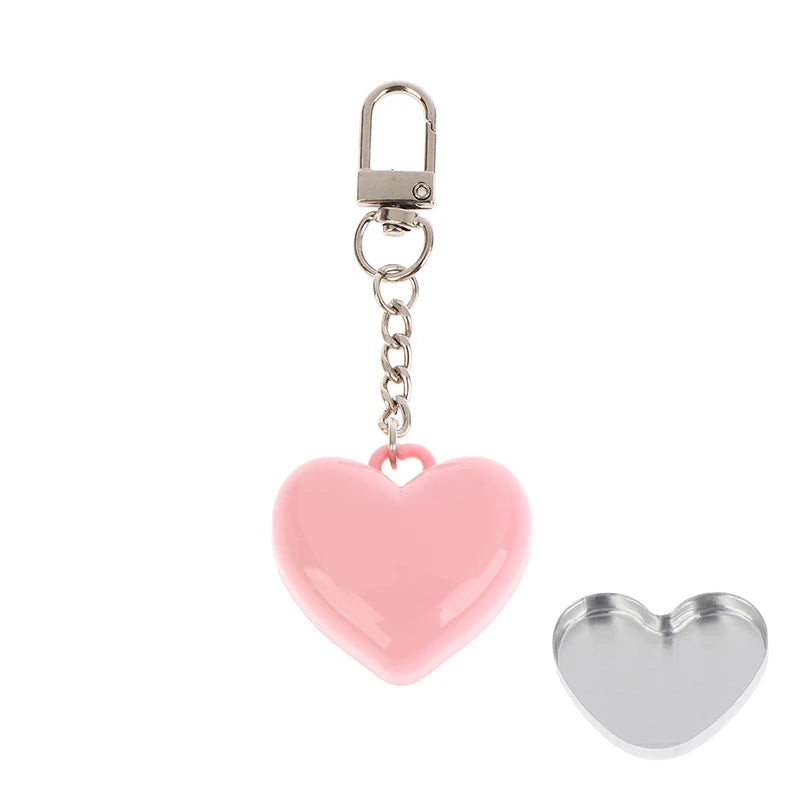 Heart-shaped Mini Empty Compact Mirror Aluminum Pan Keychain Blush Qme Pink Keychain