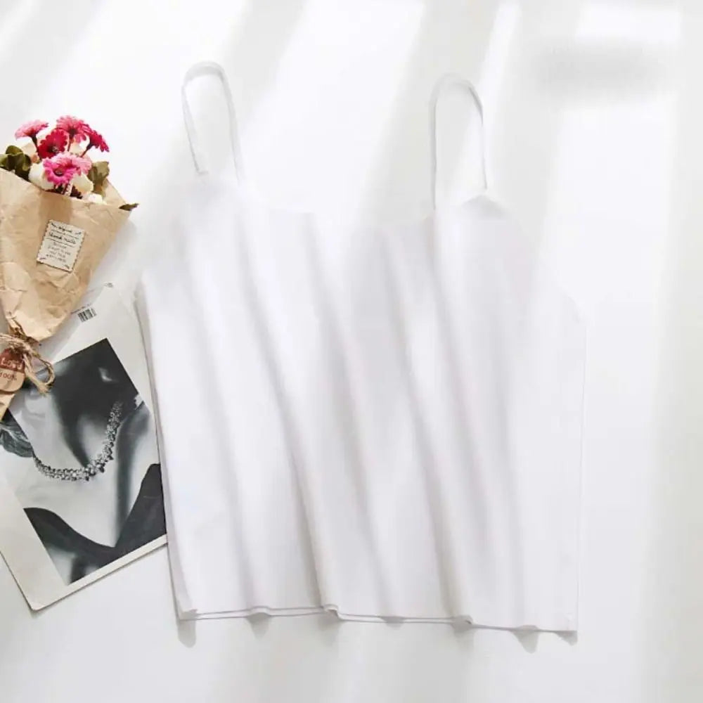 Thin Ice Silk Traceless Sling Tank Bralette Crop Tops Strap Skinny Qme