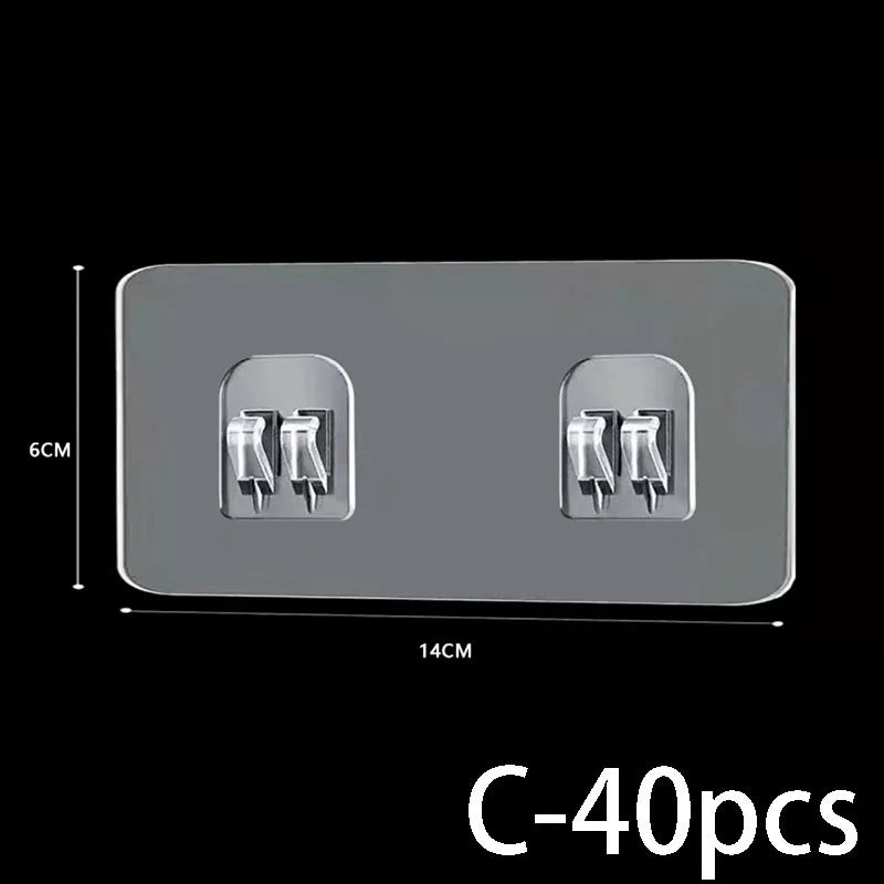 Kitchen and Bathroom Shelf Hooks Transparent and Strong Adhesive Without Perforations Kitchen and Bathroom Accessory Hooks Qme C-40pcs-6X14CM