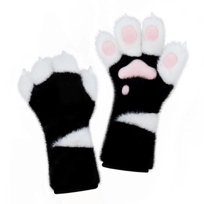 Fury Handmade Animal Claws Long Gloves Furry Plush Halloween Cos Paw Qme One Size black