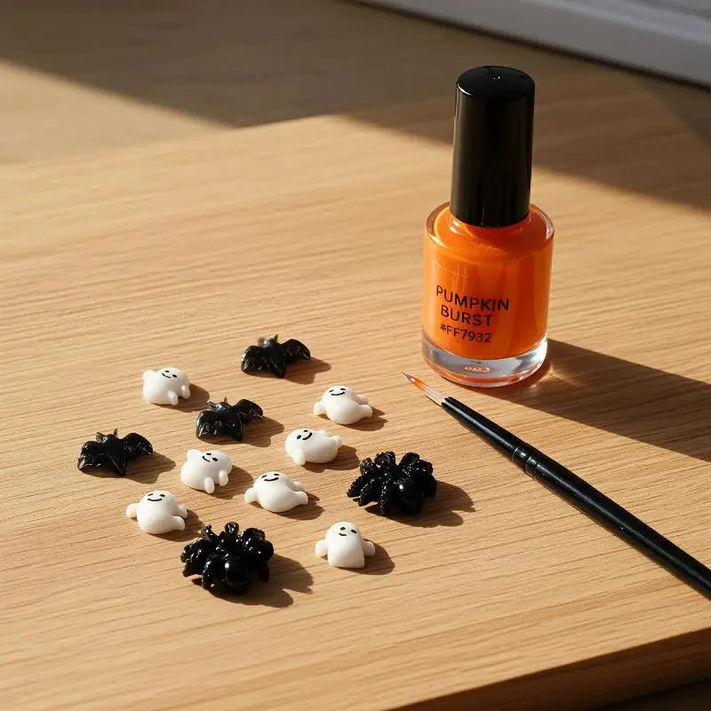 Halloween Nail Art Decorations Black Bat Spider Design Autumn Charms Qme