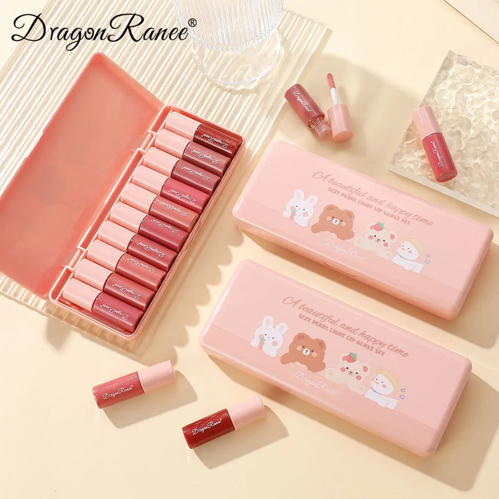 10-Color Cute Cartoon Mini Mirror Lip Gloss Moisturizing Long-lasting Qme